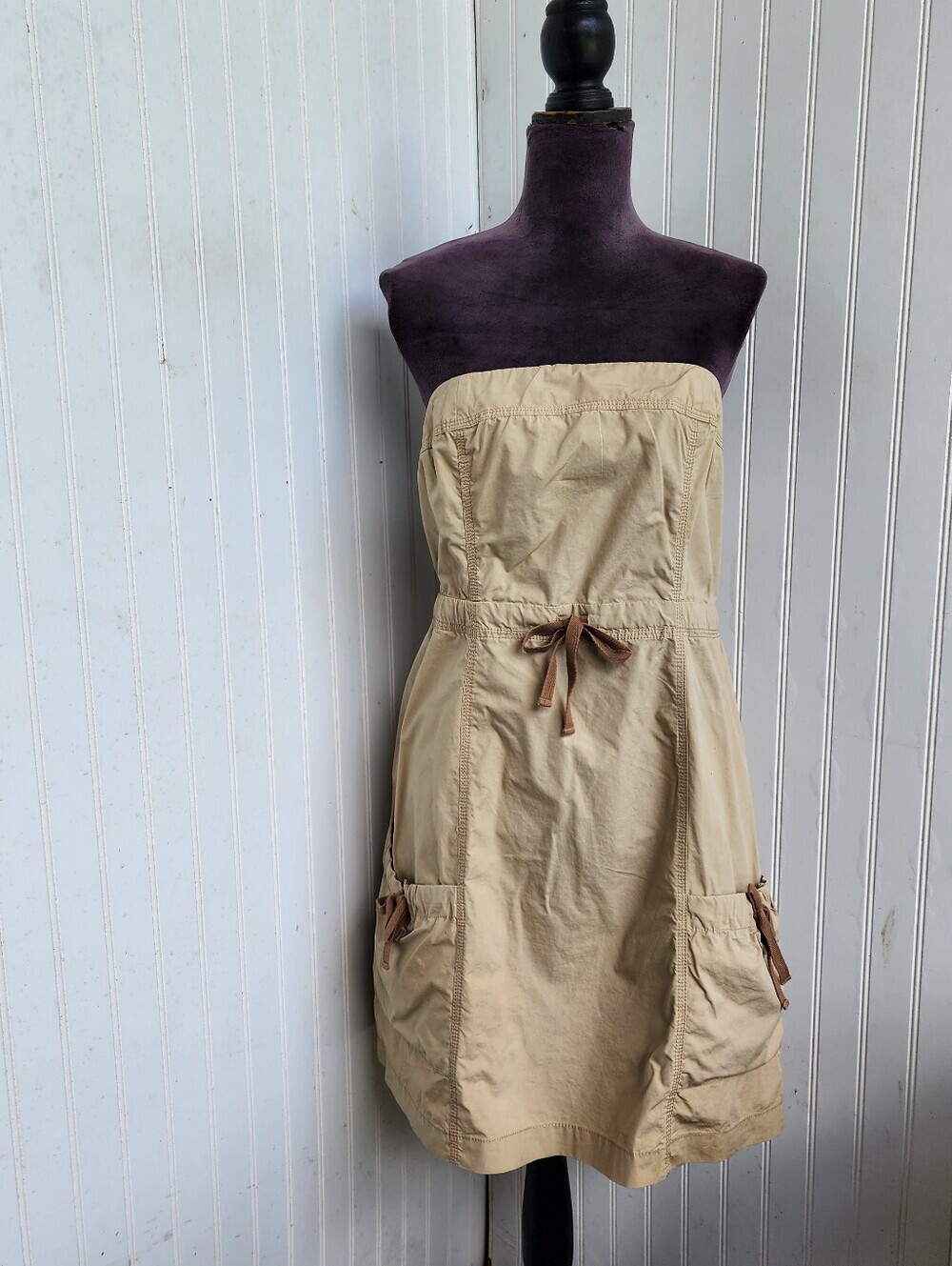 QS by S Oliver Strapless Utility Cargo Dress Zip Pockets 100% Cotton Eur 44 XXL